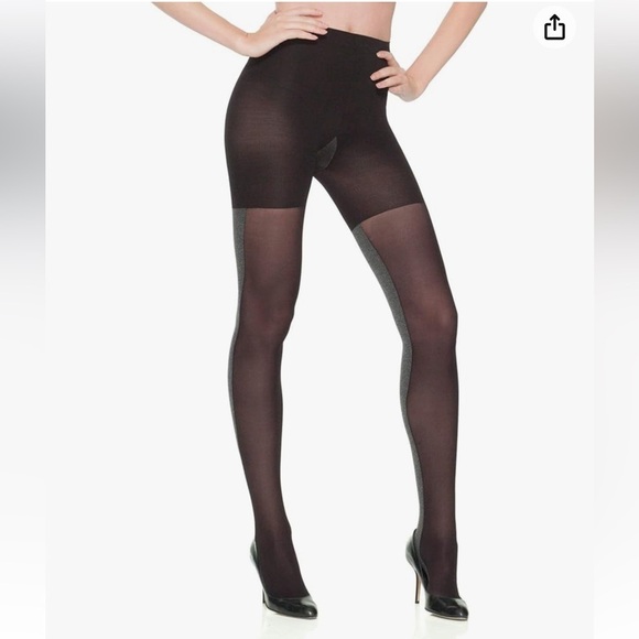 NEW SPANX Women's Heathered Contrast Tight-End-Tights in Black/Gray Size A - Picture 2 of 8